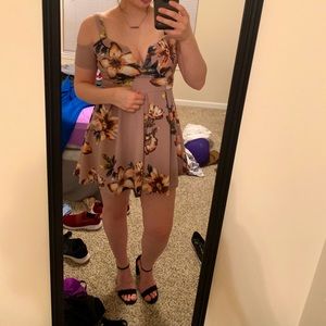 Taupe/mauve floral dress, size S.
